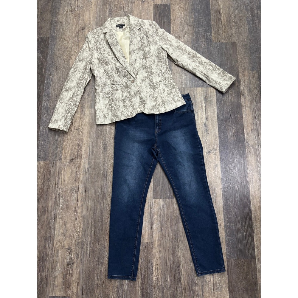 Covington Womens Snakeskin Print Single Button Blazer Jacket Neutral Large L/G